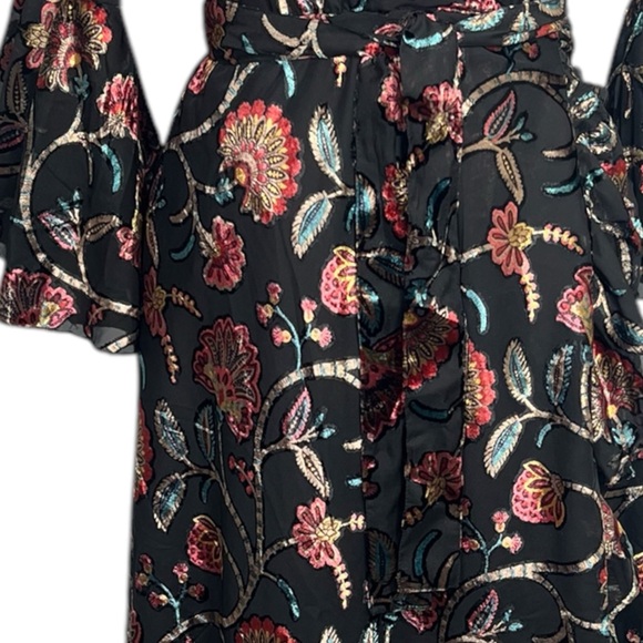 Anthropologie Talisman Black Multicolor Velvet Floral V neck Wrap Midi Dress - Picture 14 of 16